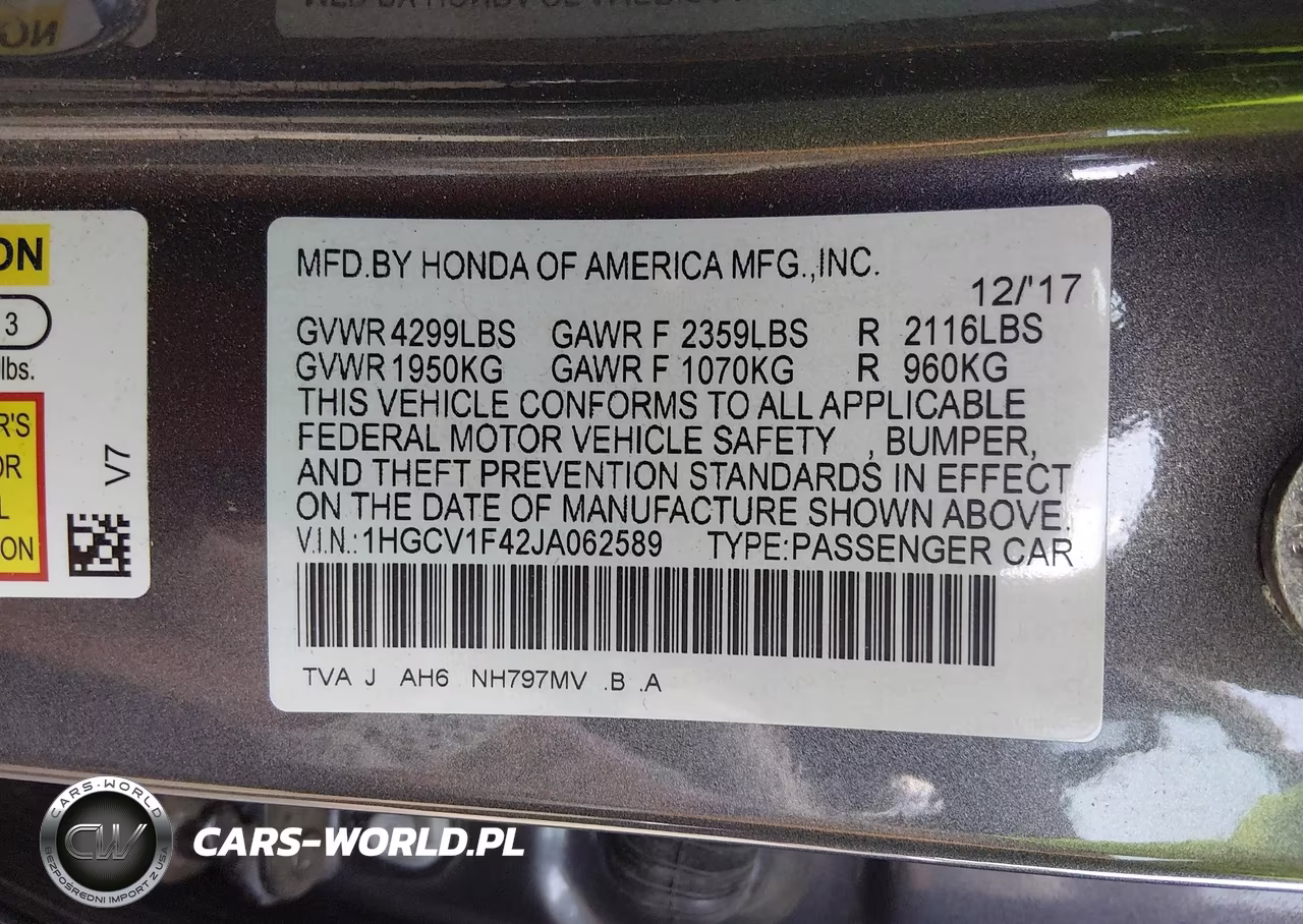 2018 Honda Accord Ex VIN:1HGCV1F42JA062589 - 9