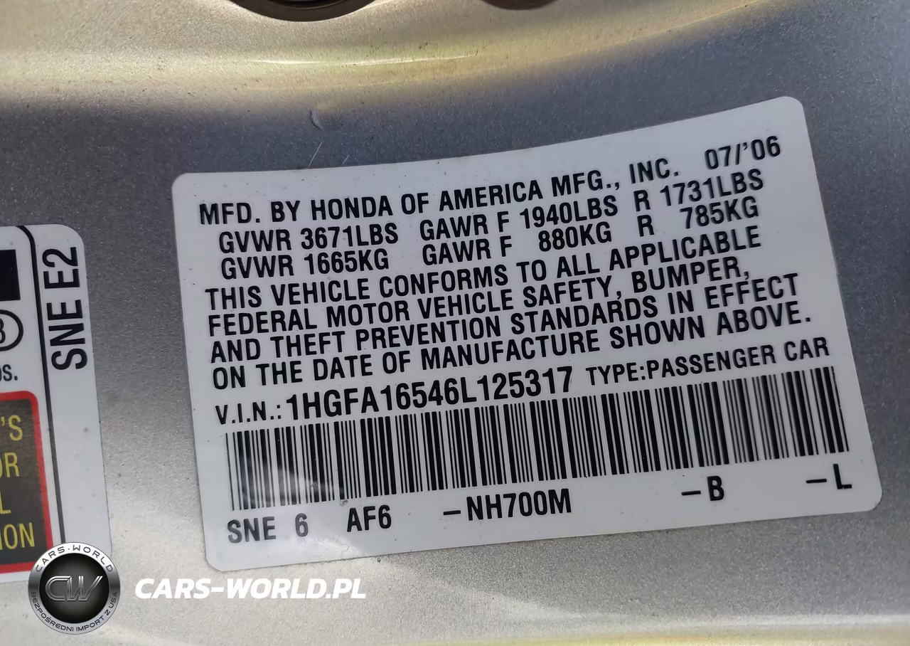 2006 Honda Civic Lx VIN:1HGFA16546L125317 - 9