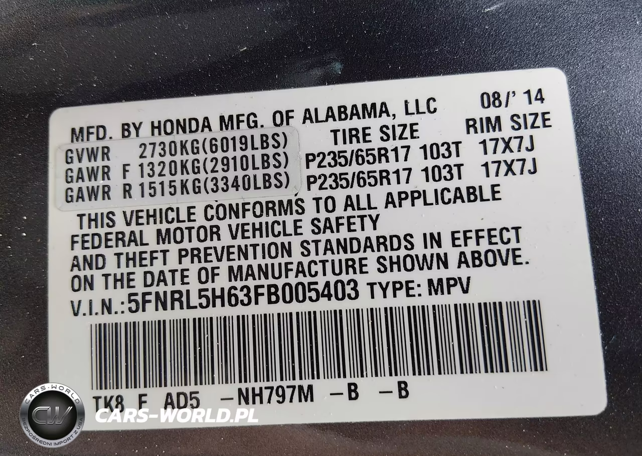2015 Honda Odyssey Ex-L VIN:5FNRL5H63FB005403 - 9
