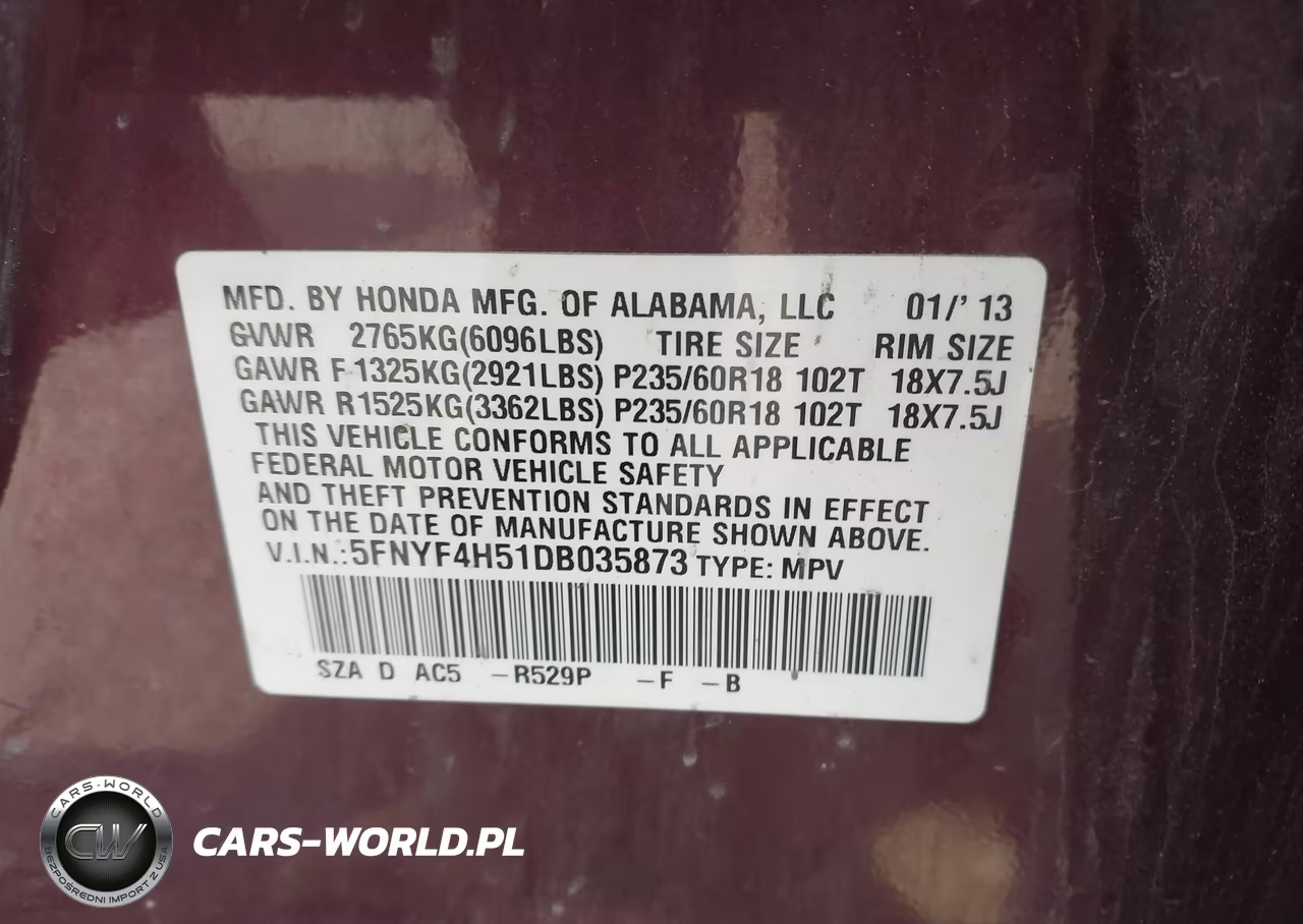 2013 Honda Pilot Ex-L VIN:5FNYF4H51DB035873 - 9