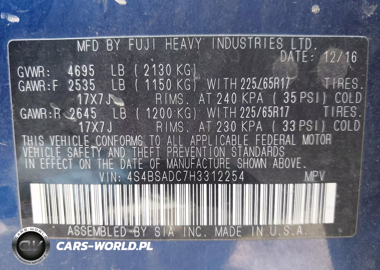 2017 Subaru Outback 2.5I Premium VIN:4S4BSADC7H3312254 - 9