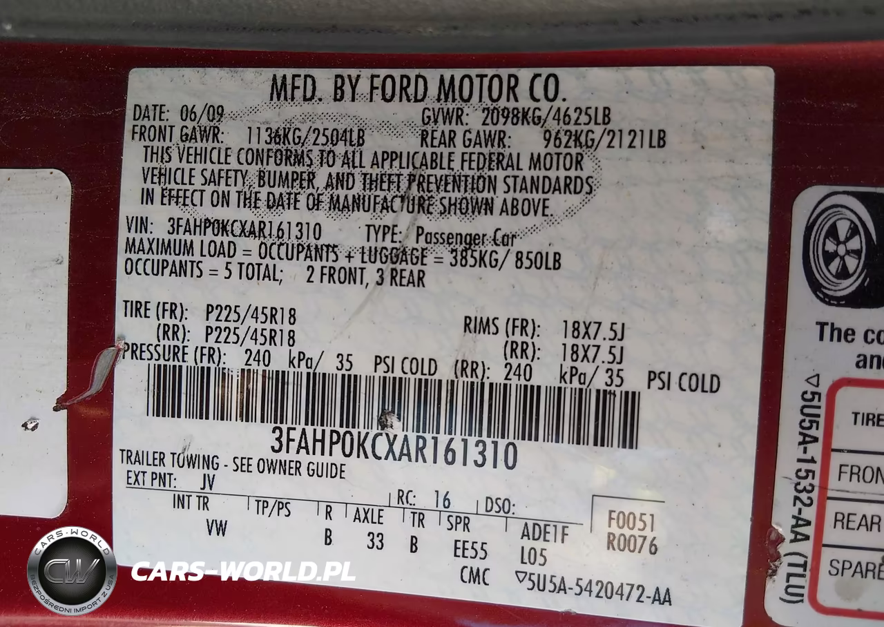 2010 Ford Fusion Sport VIN:3FAHP0KCXAR161310 - 9