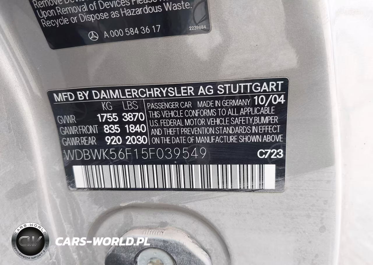 2005 Mercedes-Benz Slk 350 VIN:WDBWK56F15F039549 - 9