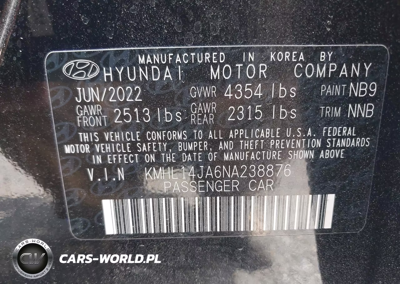 2022 Hyundai Sonata Sel VIN:KMHL14JA6NA238876 - 9
