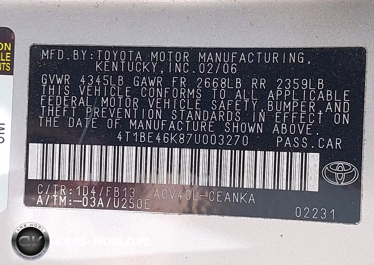 2007 Toyota Camry Le VIN:4T1BE46K87U003270 - 9
