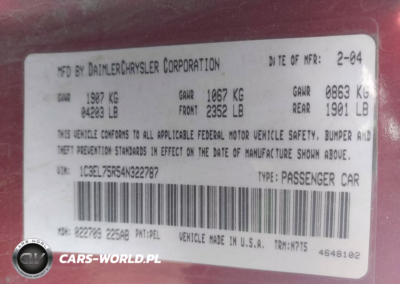 2004 Chrysler Sebring Gtc VIN:1C3EL75R54N322787 - 9