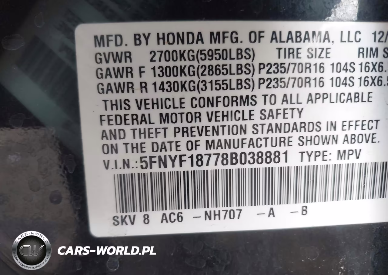 2008 Honda Pilot Ex-L VIN:5FNYF18778B038881 - 9
