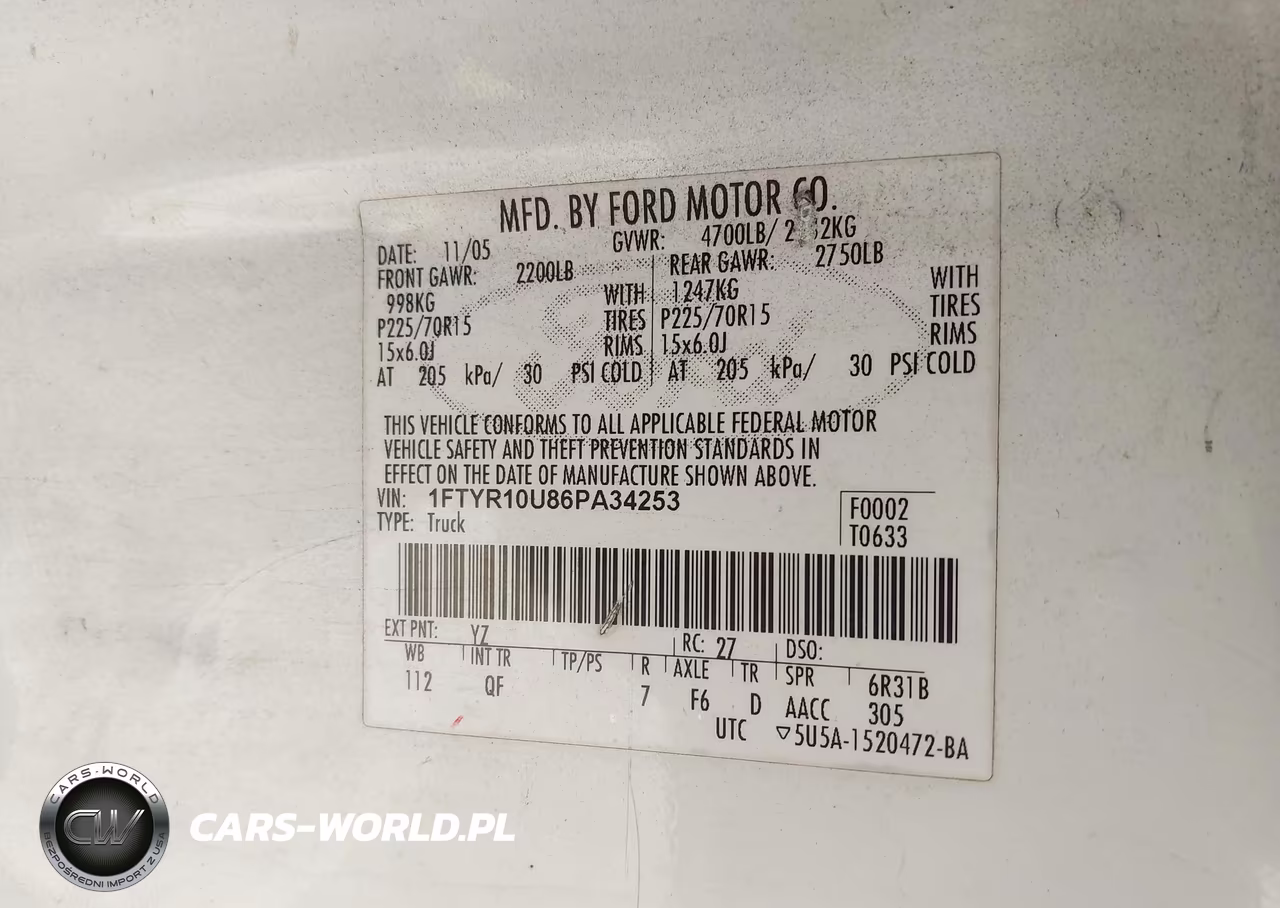 2006 Ford Ranger Sport-Stx-Xl-Xlt VIN:1FTYR10U86PA34253 - 9