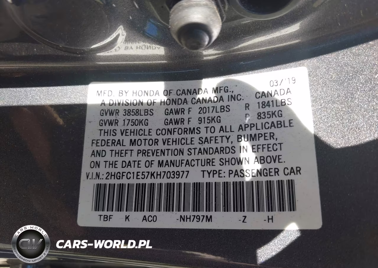 2019 Honda Civic Si VIN:2HGFC1E57KH703977 - 9