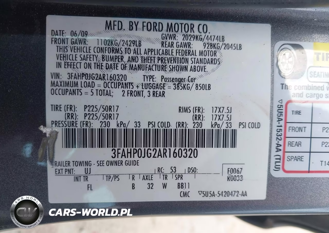 2010 Ford Fusion Sel VIN:3FAHP0JG2AR160320 - 9