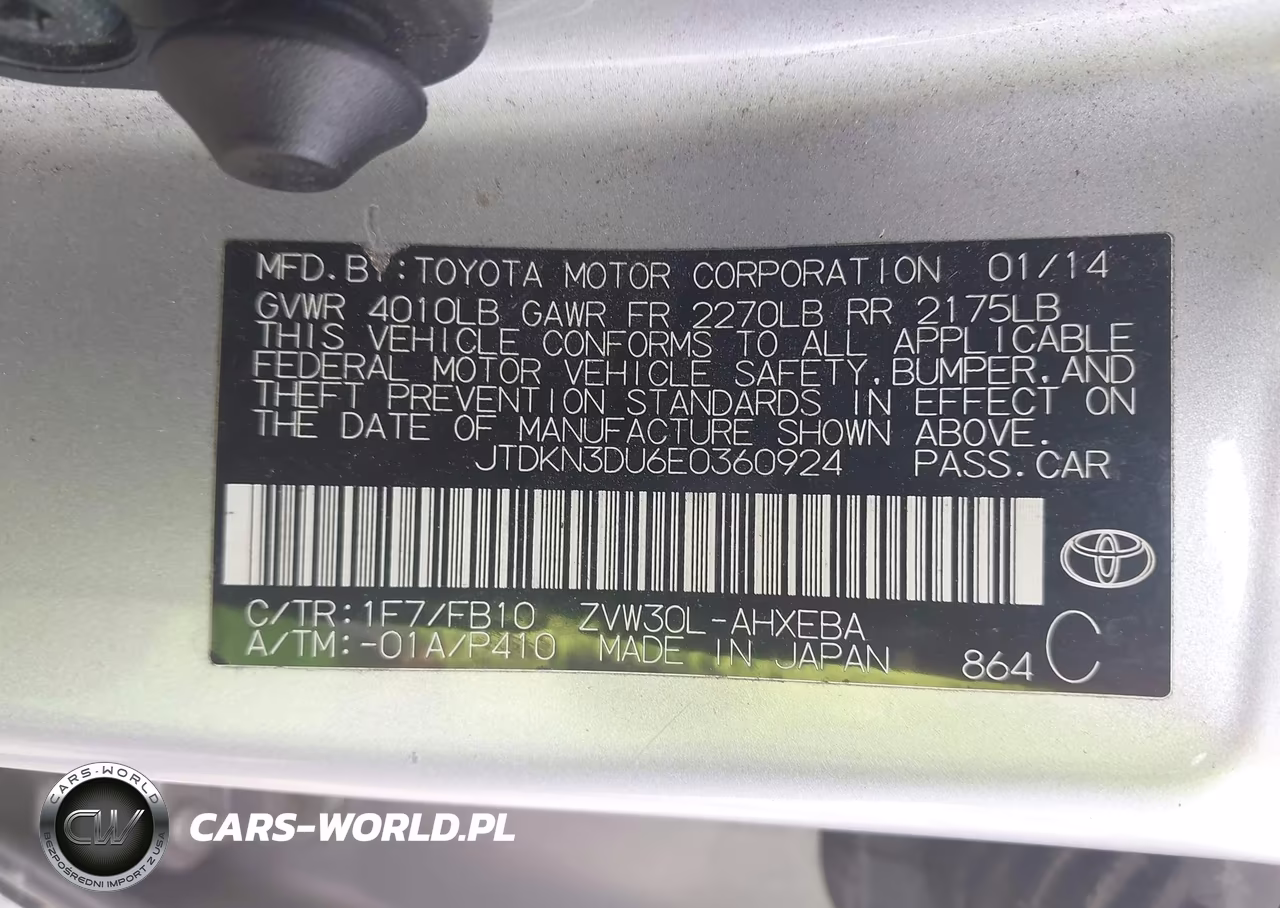 2014 Toyota Prius Two VIN:JTDKN3DU6E0360924 - 9