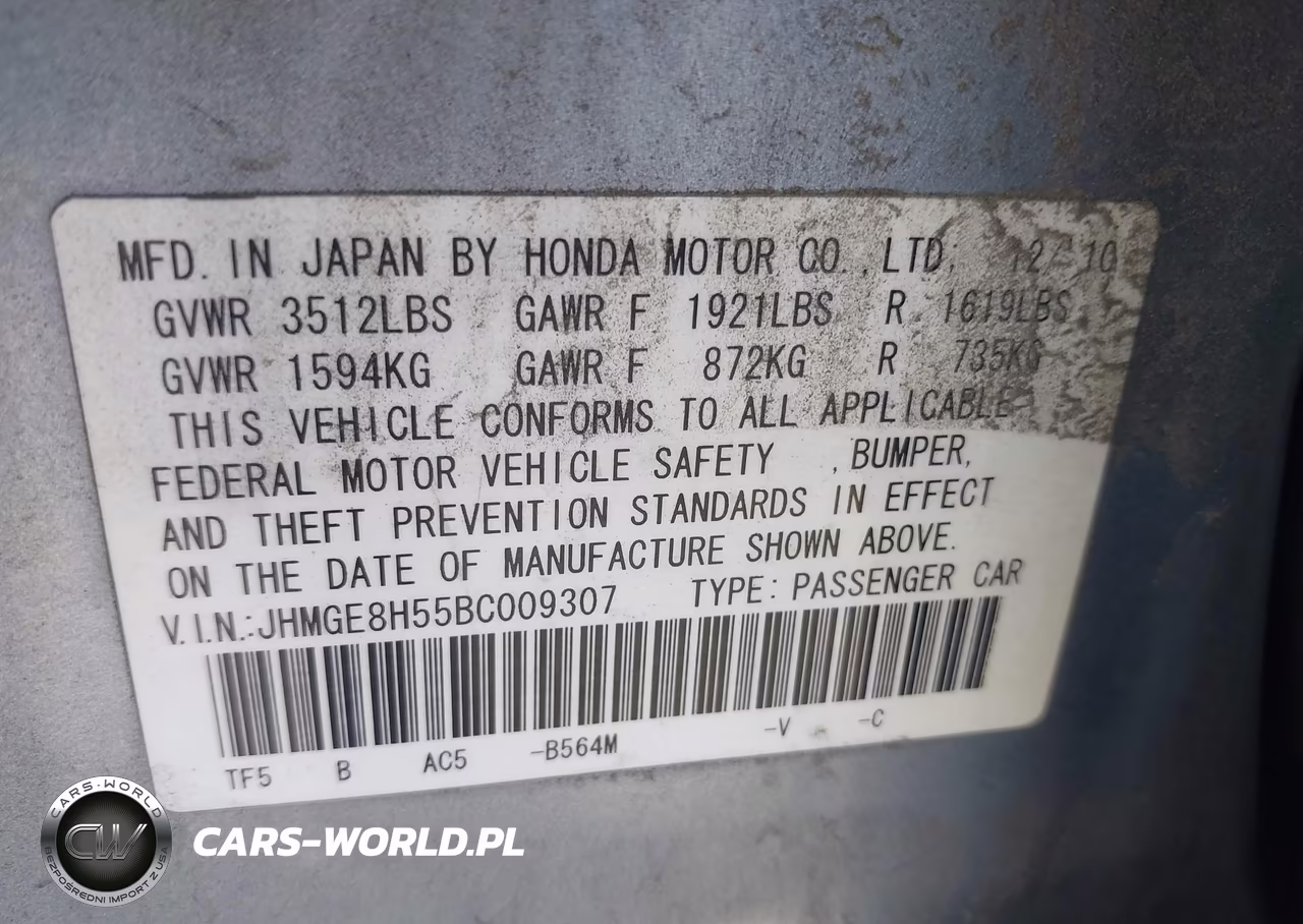 2011 Honda Fit Sport VIN:JHMGE8H55BC009307 - 9