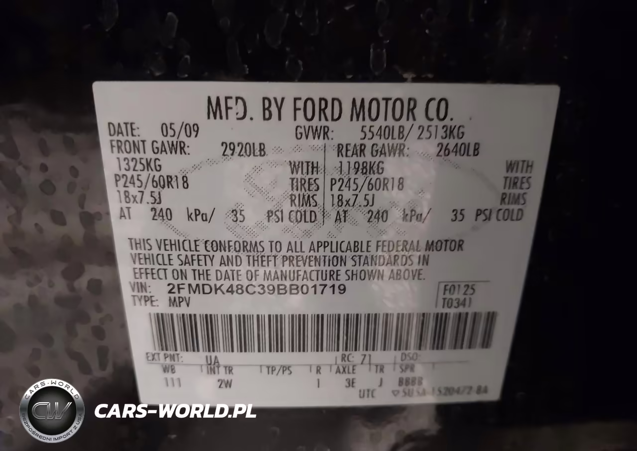2009 Ford Edge Sel VIN:2FMDK48C39BB01719 - 9