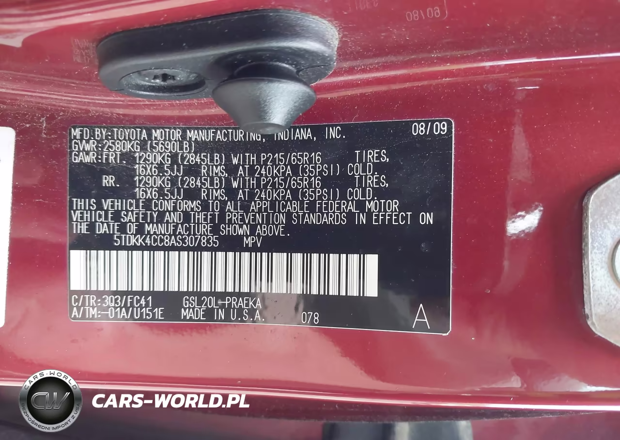 2010 Toyota Sienna Le VIN:5TDKK4CC8AS307835 - 9