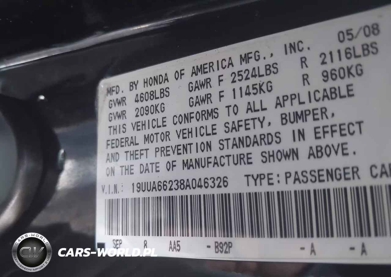 2008 Acura Tl 3.2 VIN:19UUA66238A046326 - 9