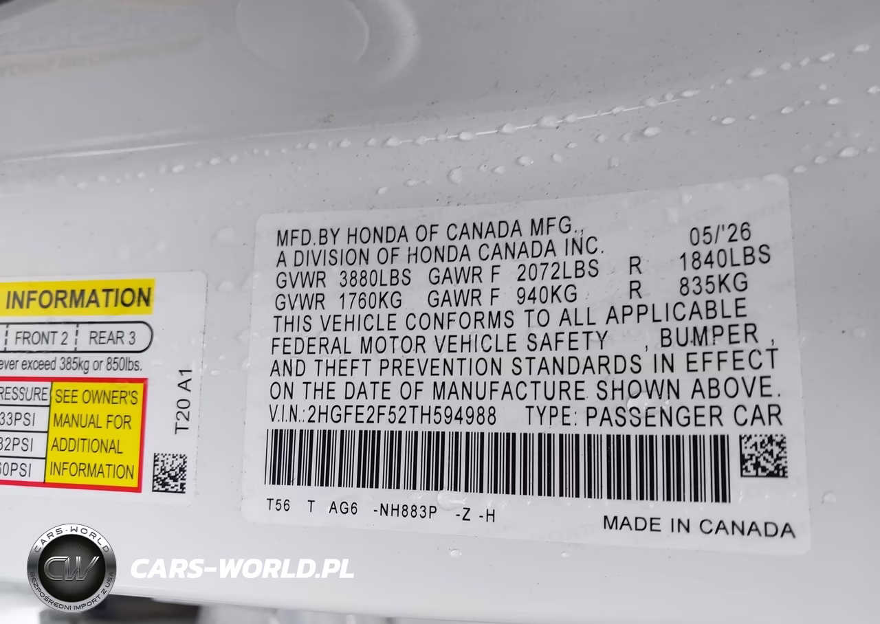 2026 Honda Civic Sport VIN:2HGFE2F52TH594988 - 9