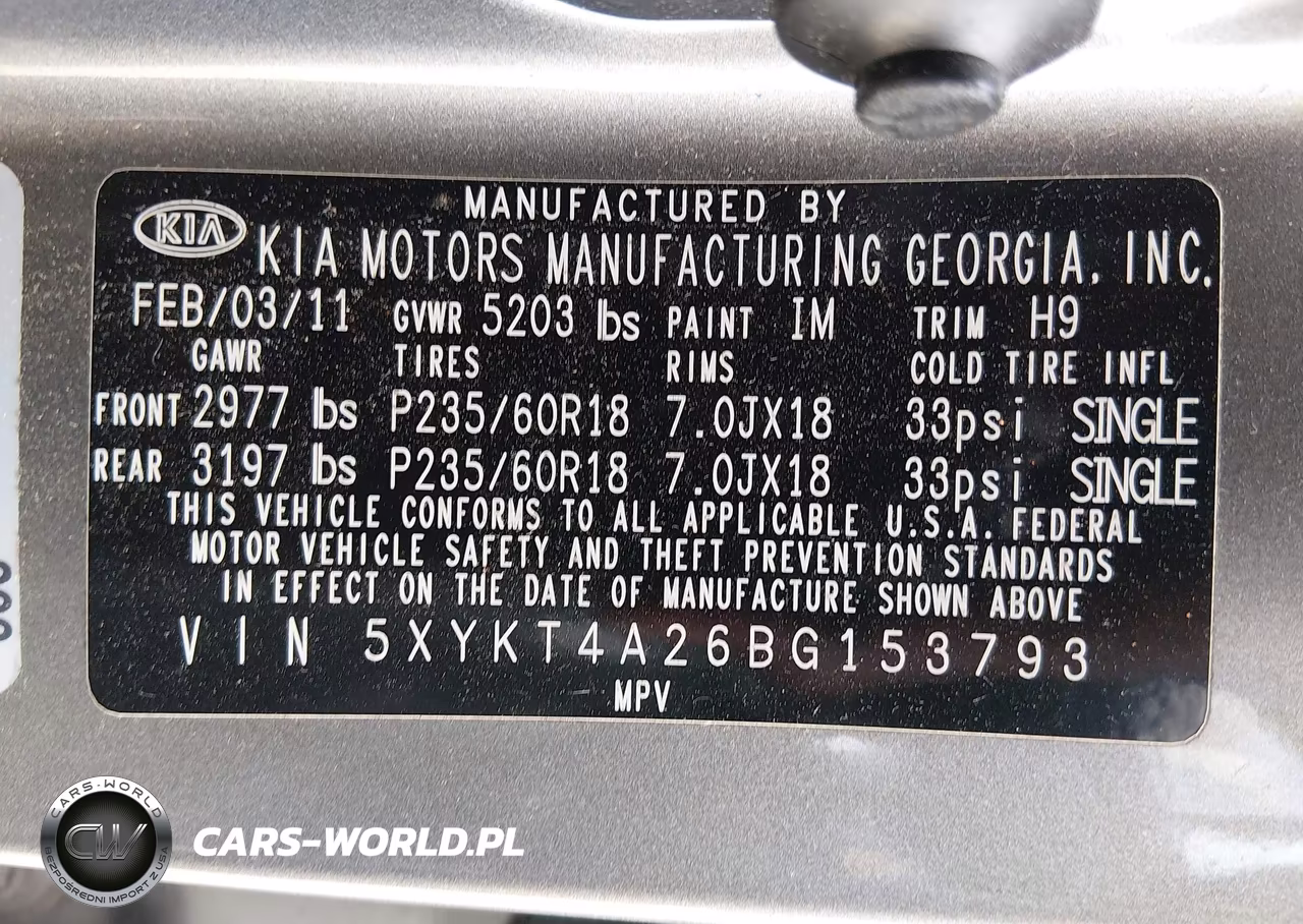 2011 Kia Sorento Lx V6 VIN:5XYKT4A26BG153793 - 9