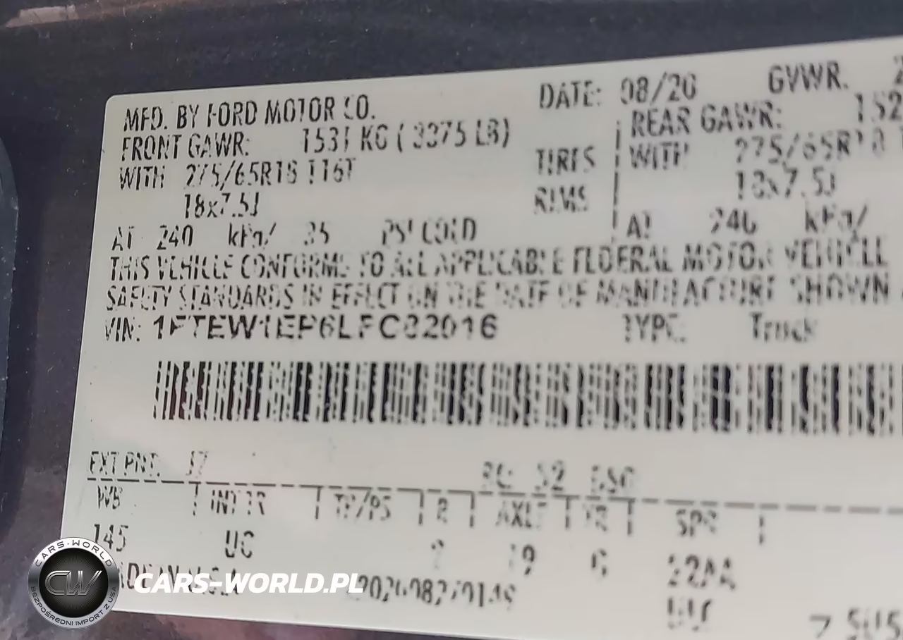 2020 Ford F-150 Xlt VIN:1FTEW1EP6LFC82016 - 9