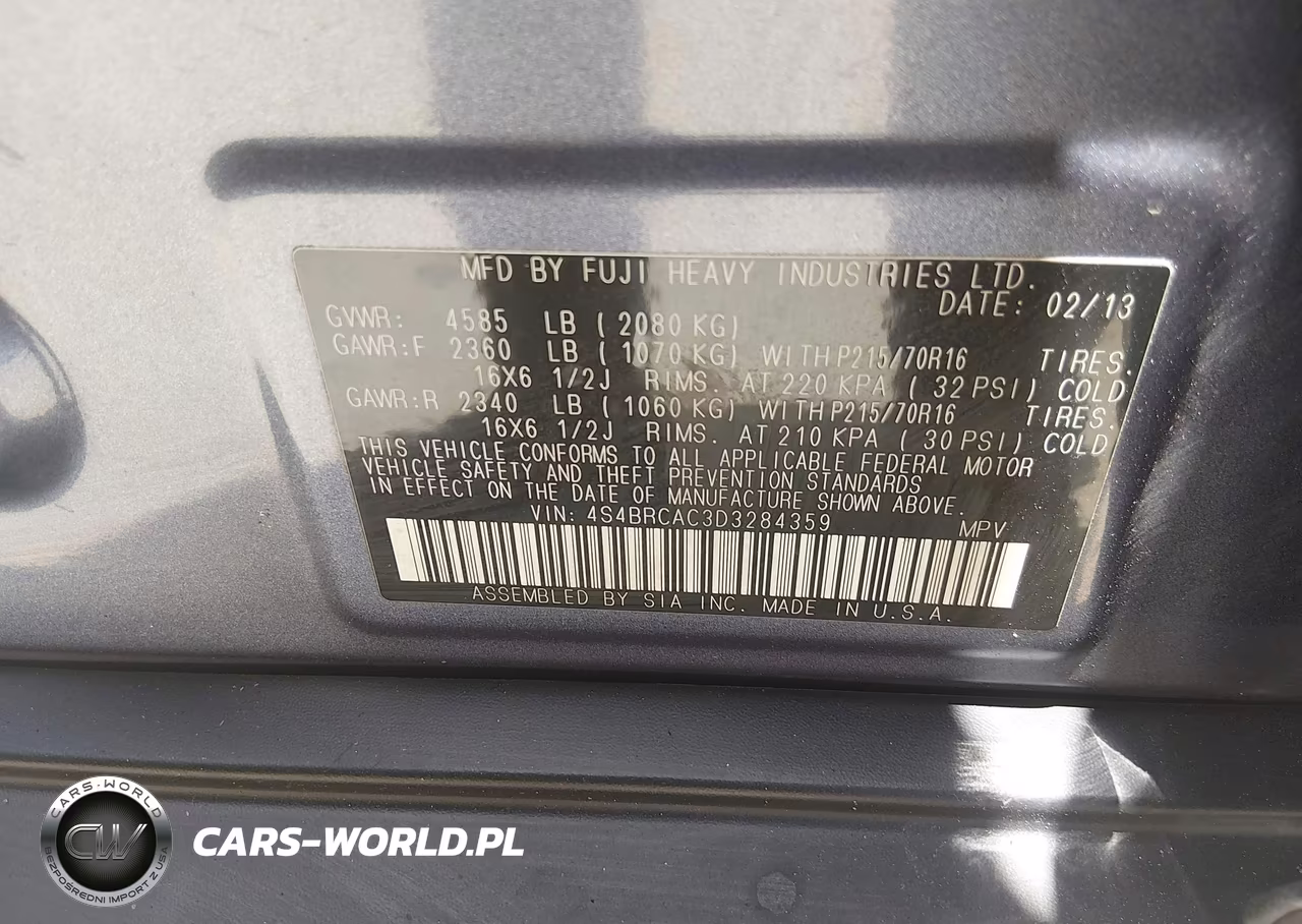 2013 Subaru Outback 2.5I VIN:4S4BRCAC3D3284359 - 9