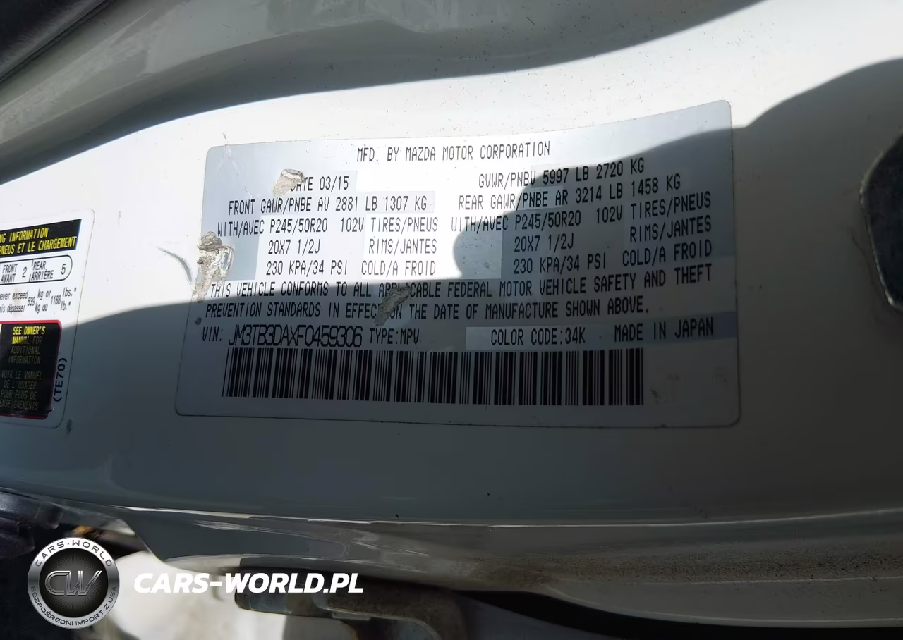 2015 Mazda Cx-9 Grand Touring VIN:JM3TB3DAXF0459306 - 9