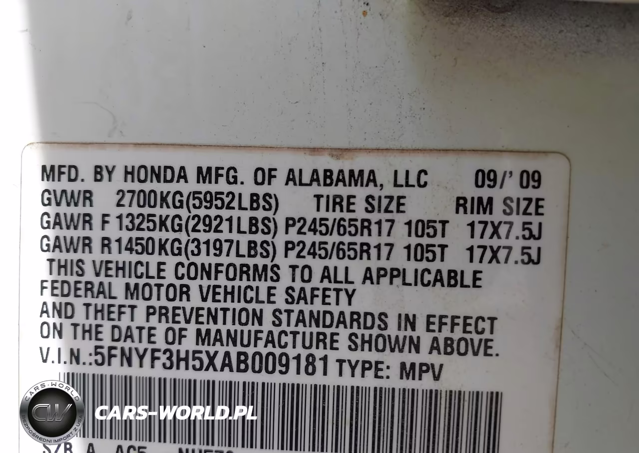 2010 Honda Pilot Ex-L VIN:5FNYF3H5XAB009181 - 9