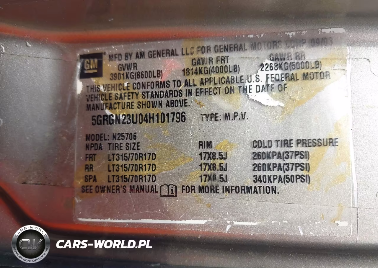 2004 Hummer H2 VIN:5GRGN23U04H101796 - 9