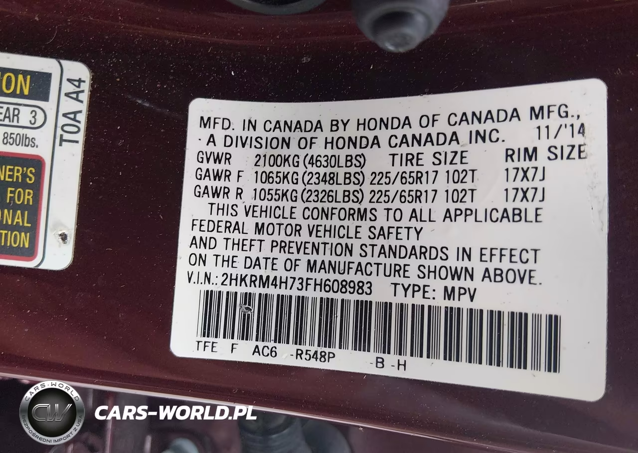 2015 Honda Cr-V Ex-L VIN:2HKRM4H73FH608983 - 9