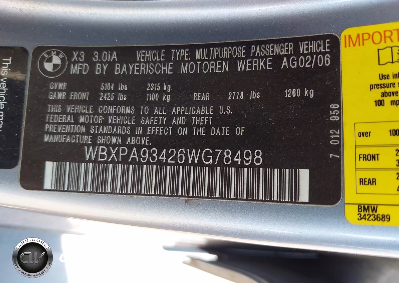 2006 BMW X3 3.0I VIN:WBXPA93426WG78498 - 9