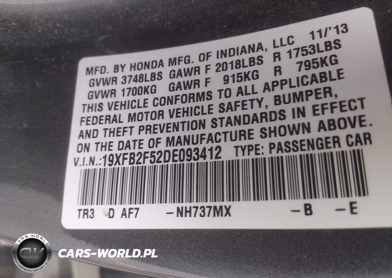 2013 Honda Civic Lx VIN:19XFB2F52DE093412 - 9