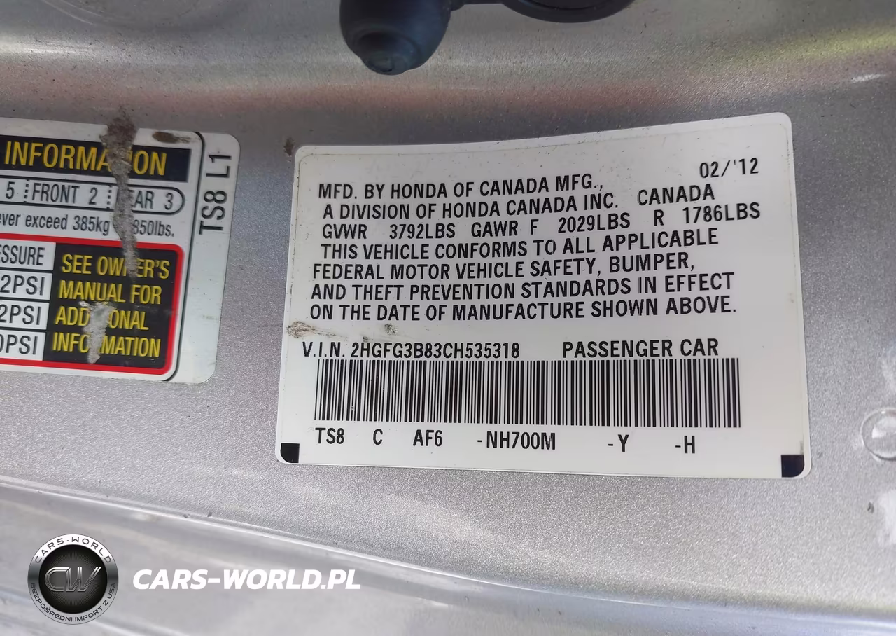 2012 Honda Civic Ex VIN:2HGFG3B83CH535318 - 9