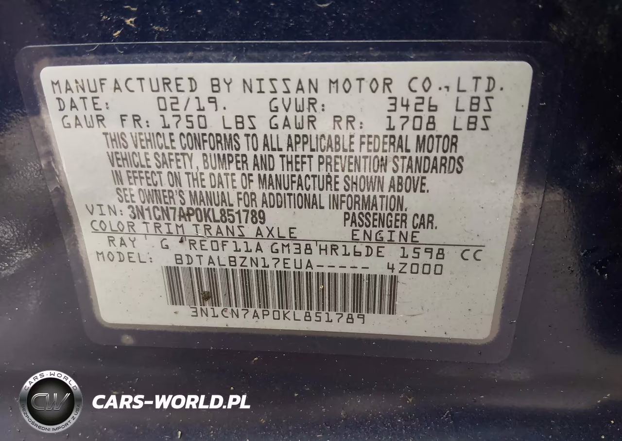 2019 Nissan Versa 1.6 Sv VIN:3N1CN7AP0KL851789 - 9
