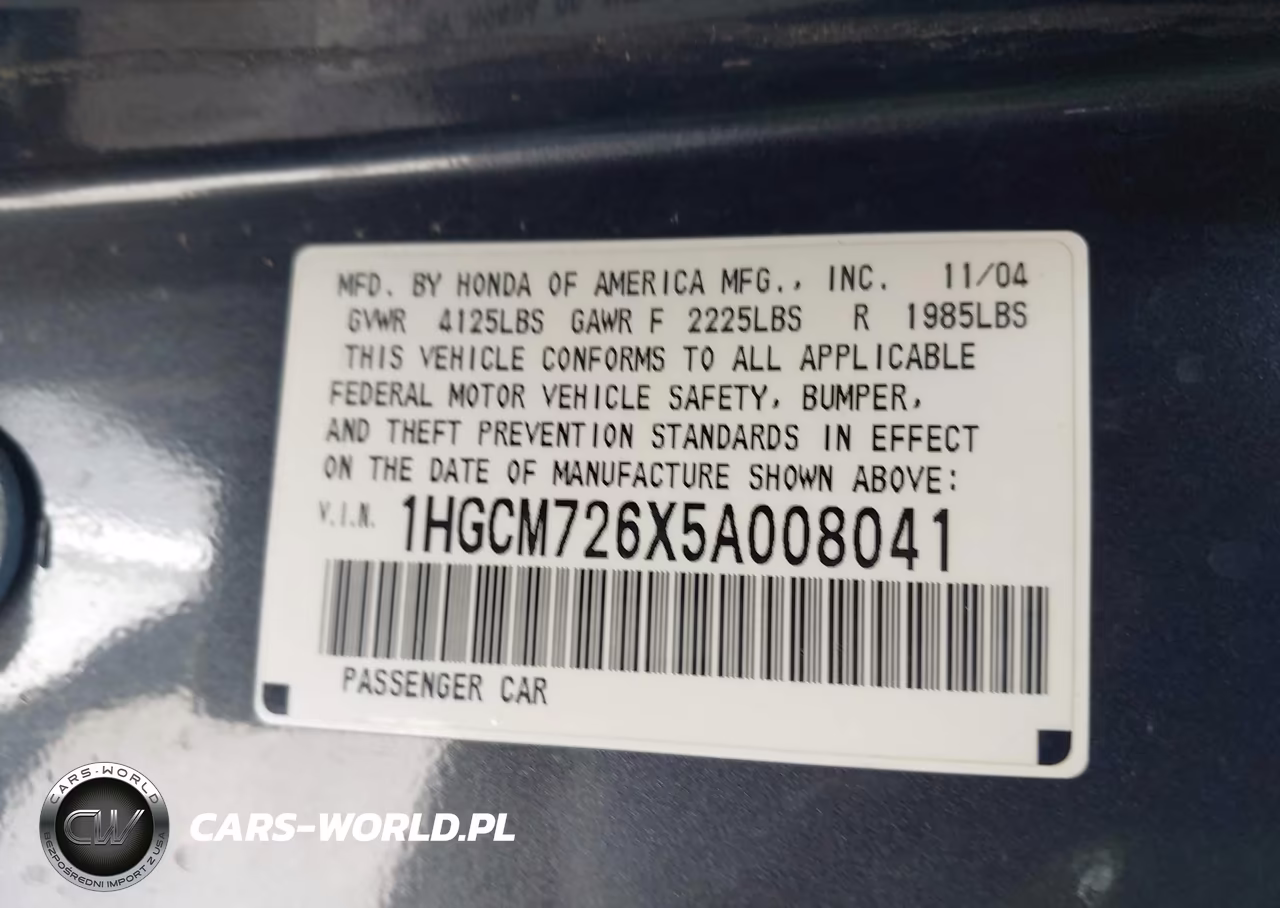 2005 Honda Accord 2.4 Ex VIN:1HGCM726X5A008041 - 9