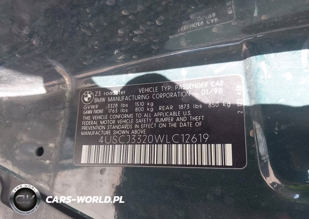 1998 BMW Z3 2.8 VIN:4USCJ3320WLC12619 - 9