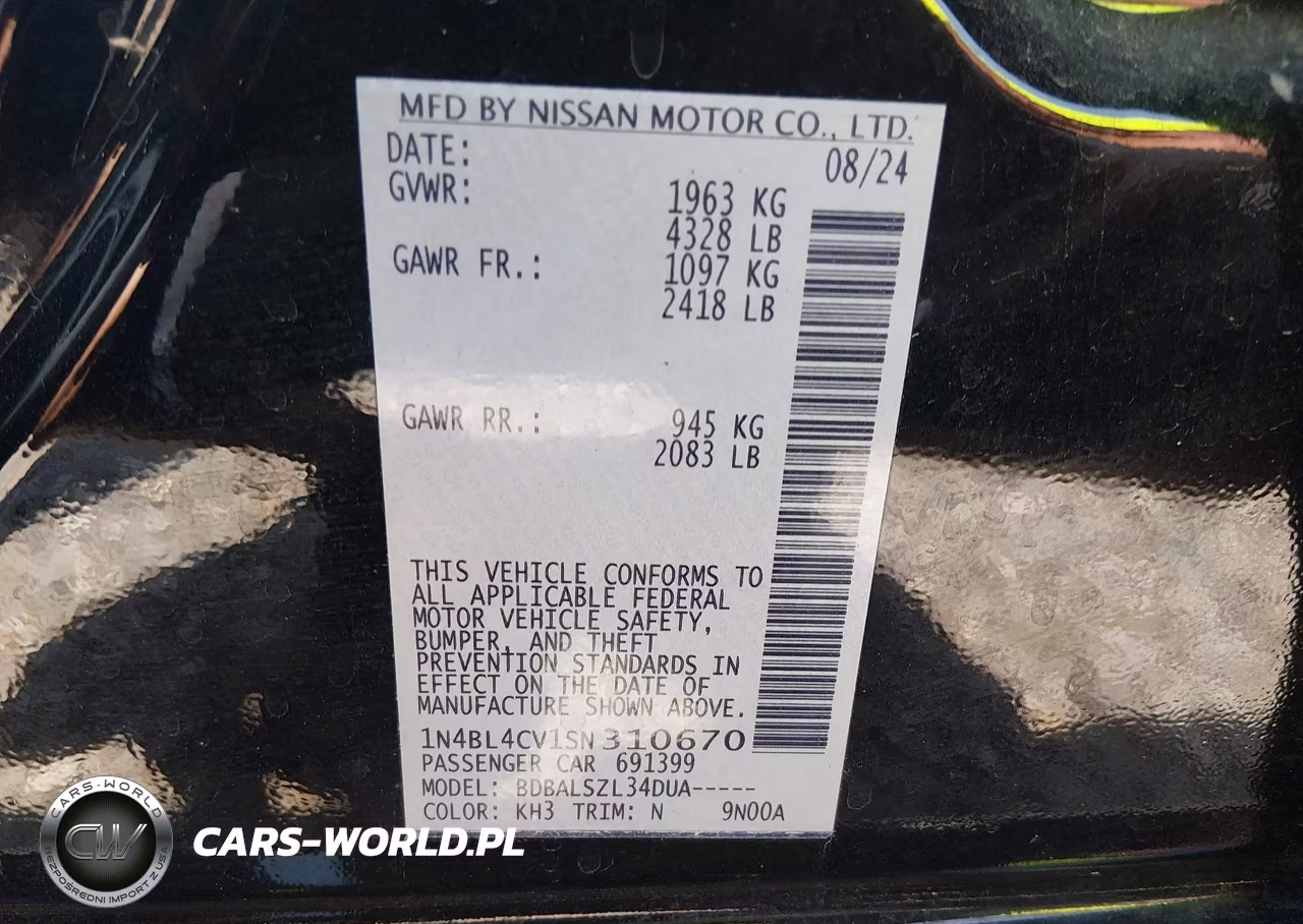 2025 Nissan Altima Sr Fwd VIN:1N4BL4CV1SN310670 - 9