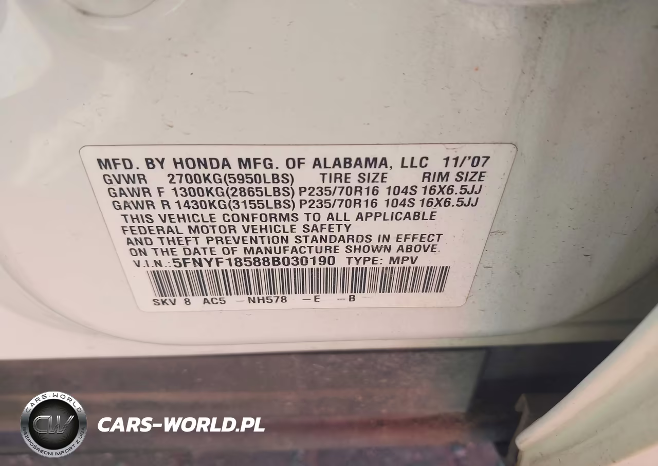 2008 Honda Pilot Ex-L VIN:5FNYF18588B030190 - 9