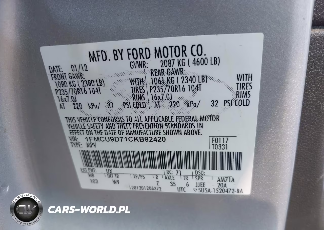 2012 Ford Escape Xlt VIN:1FMCU9D71CKB92420 - 9