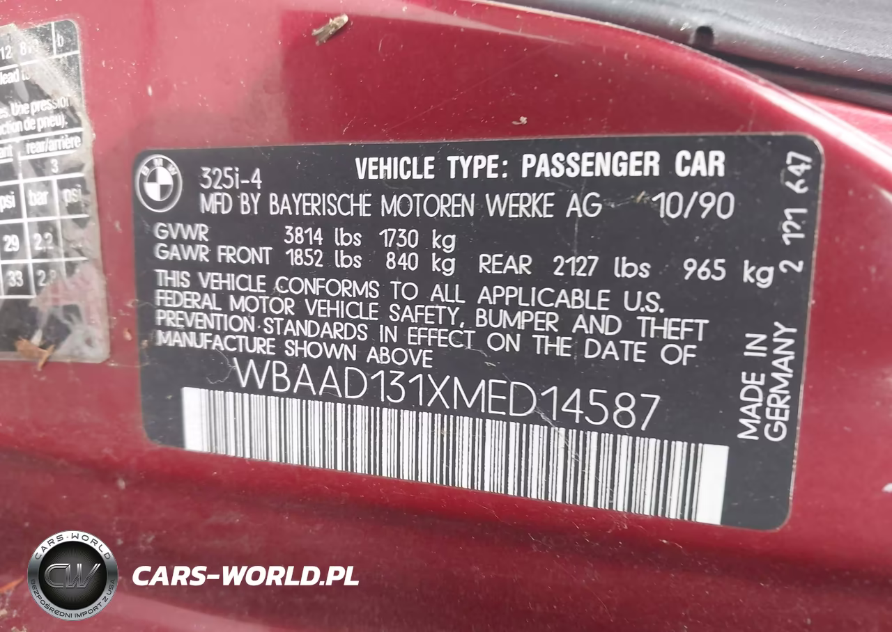 1991 BMW 325 I VIN:WBAAD131XMED14587 - 9