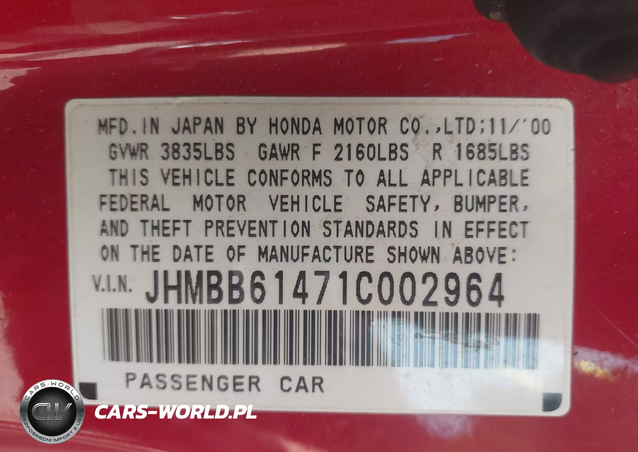 2001 Honda Prelude VIN:JHMBB61471C002964 - 9
