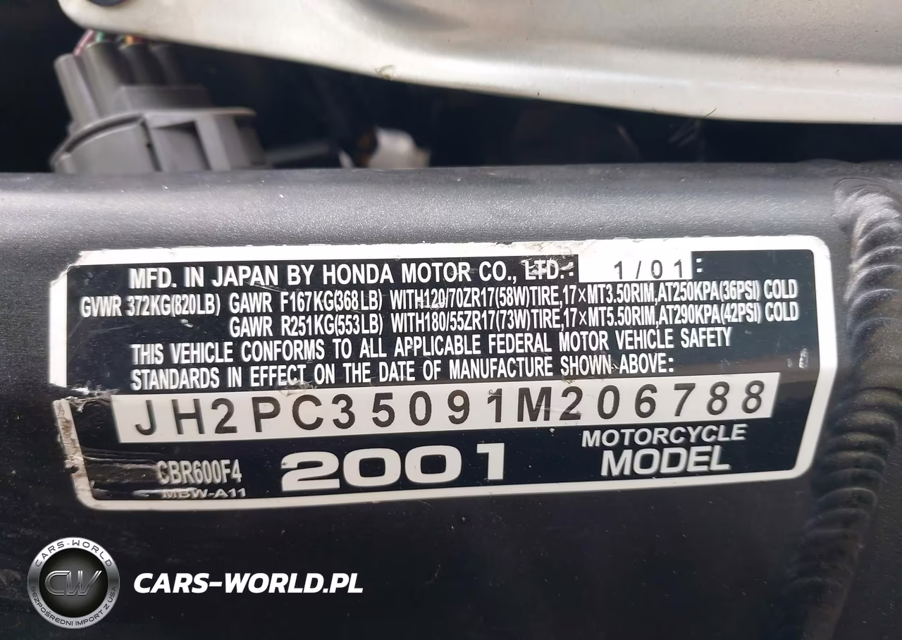 2001 Honda Cbr600 F4 VIN:JH2PC35091M206788 - 10