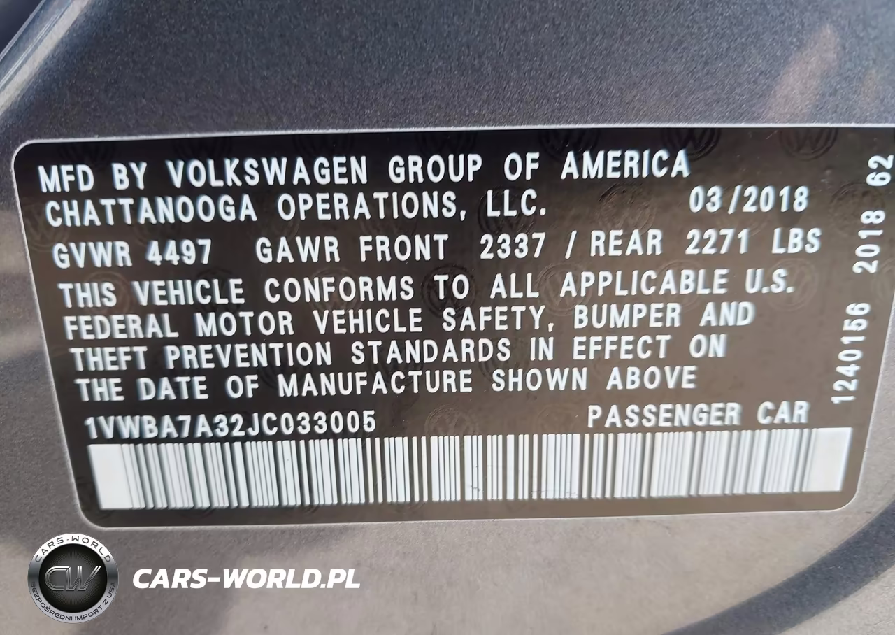 2018 Volkswagen Passat 2.0T Se VIN:1VWBA7A32JC033005 - 9