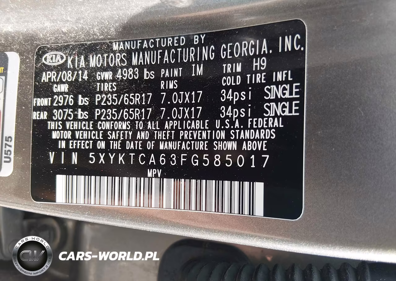 2015 Kia Sorento Lx VIN:5XYKTCA63FG585017 - 9