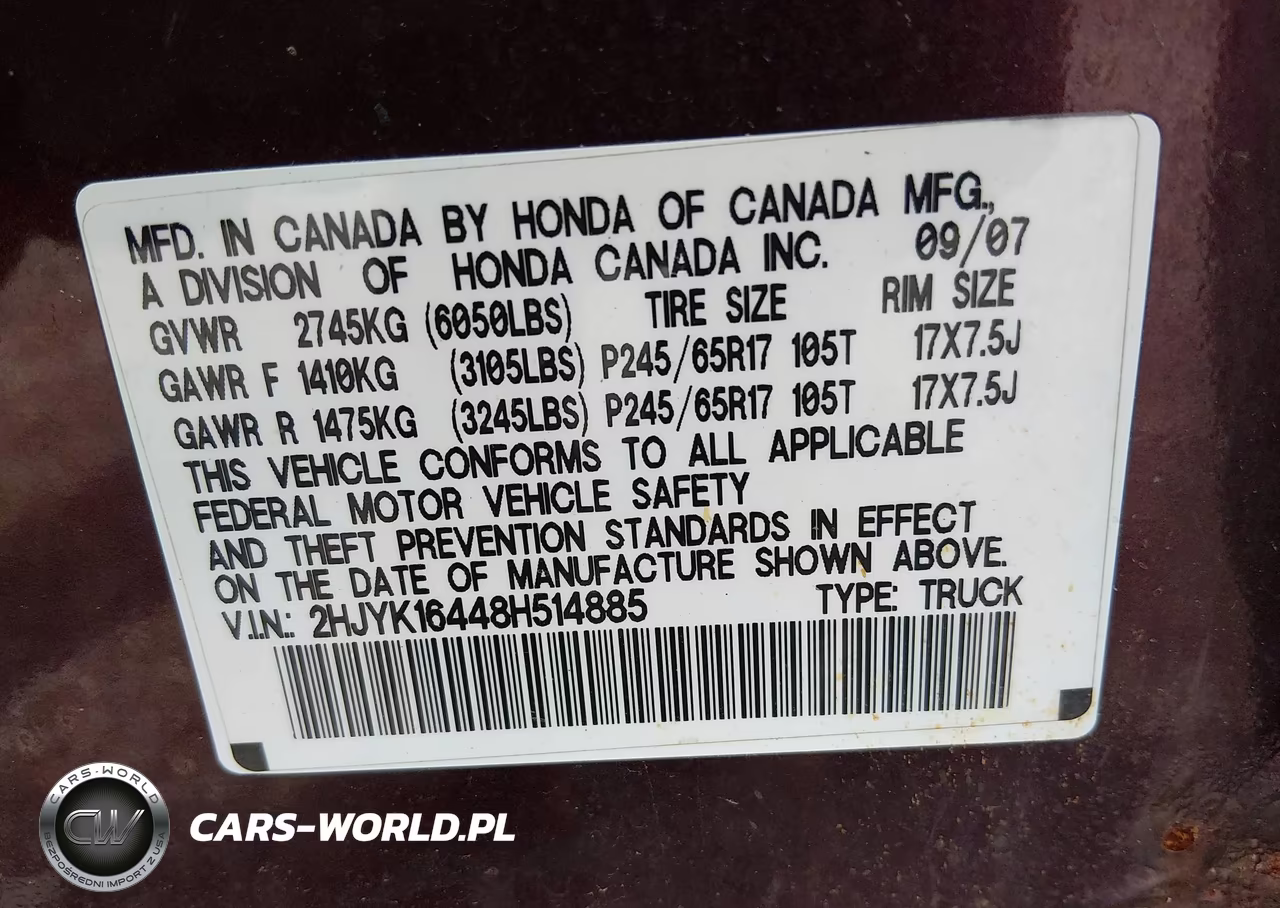 2008 Honda Ridgeline Rts VIN:2HJYK16448H514885 - 9