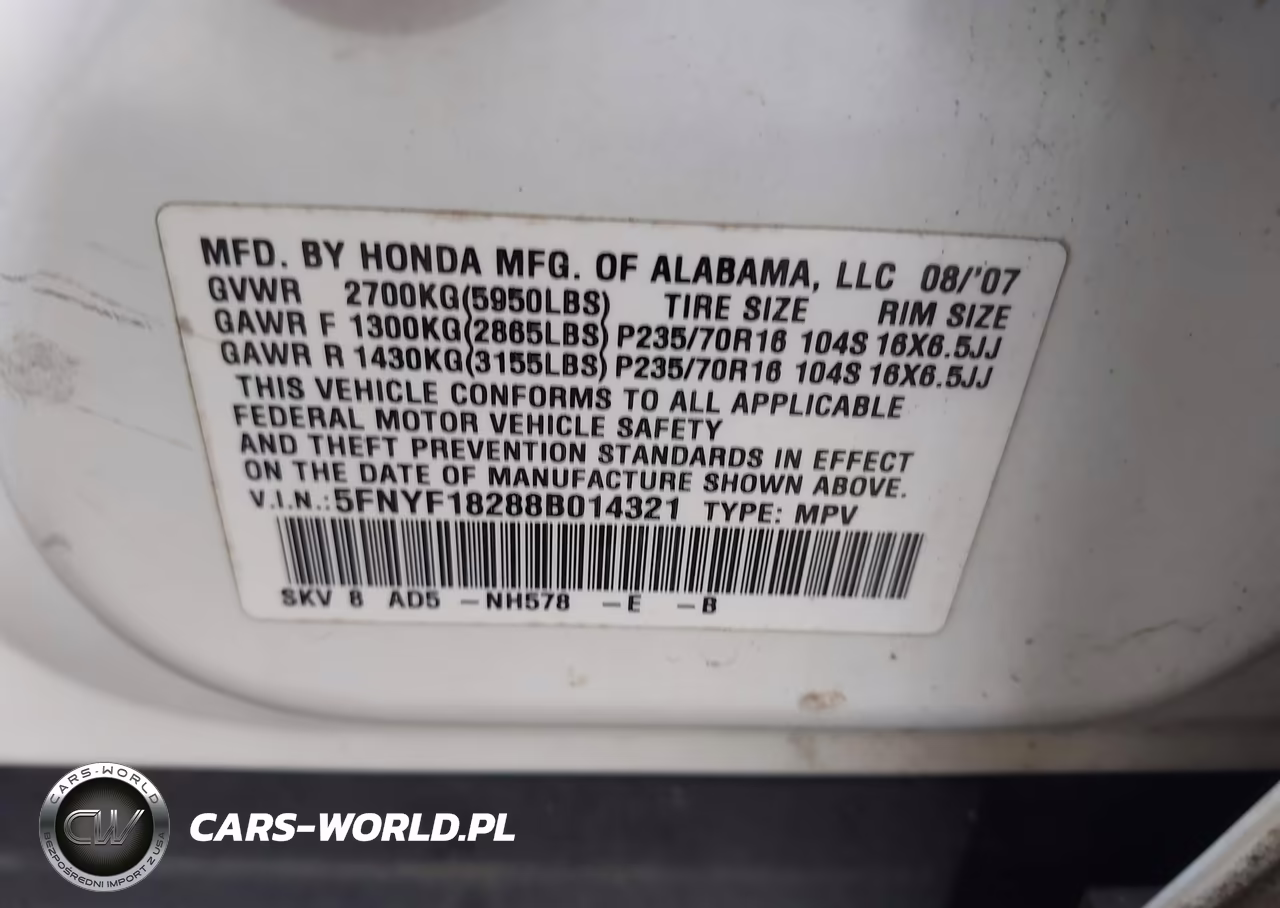 2008 Honda Pilot Vp VIN:5FNYF18288B014321 - 9