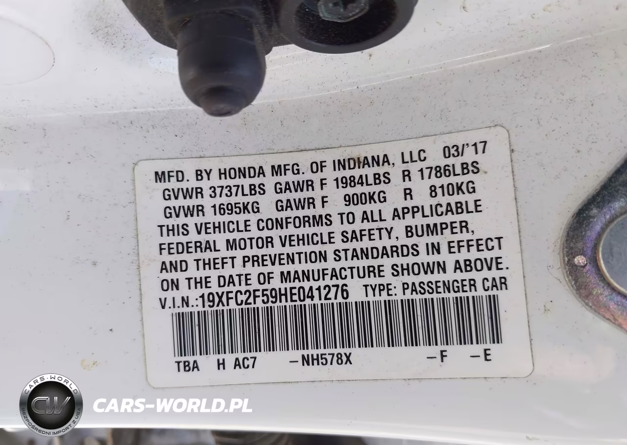 2017 Honda Civic Lx VIN:19XFC2F59HE041276 - 9