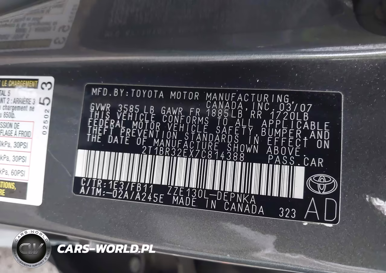 2007 Toyota Corolla Le VIN:2T1BR32EX7C814388 - 9