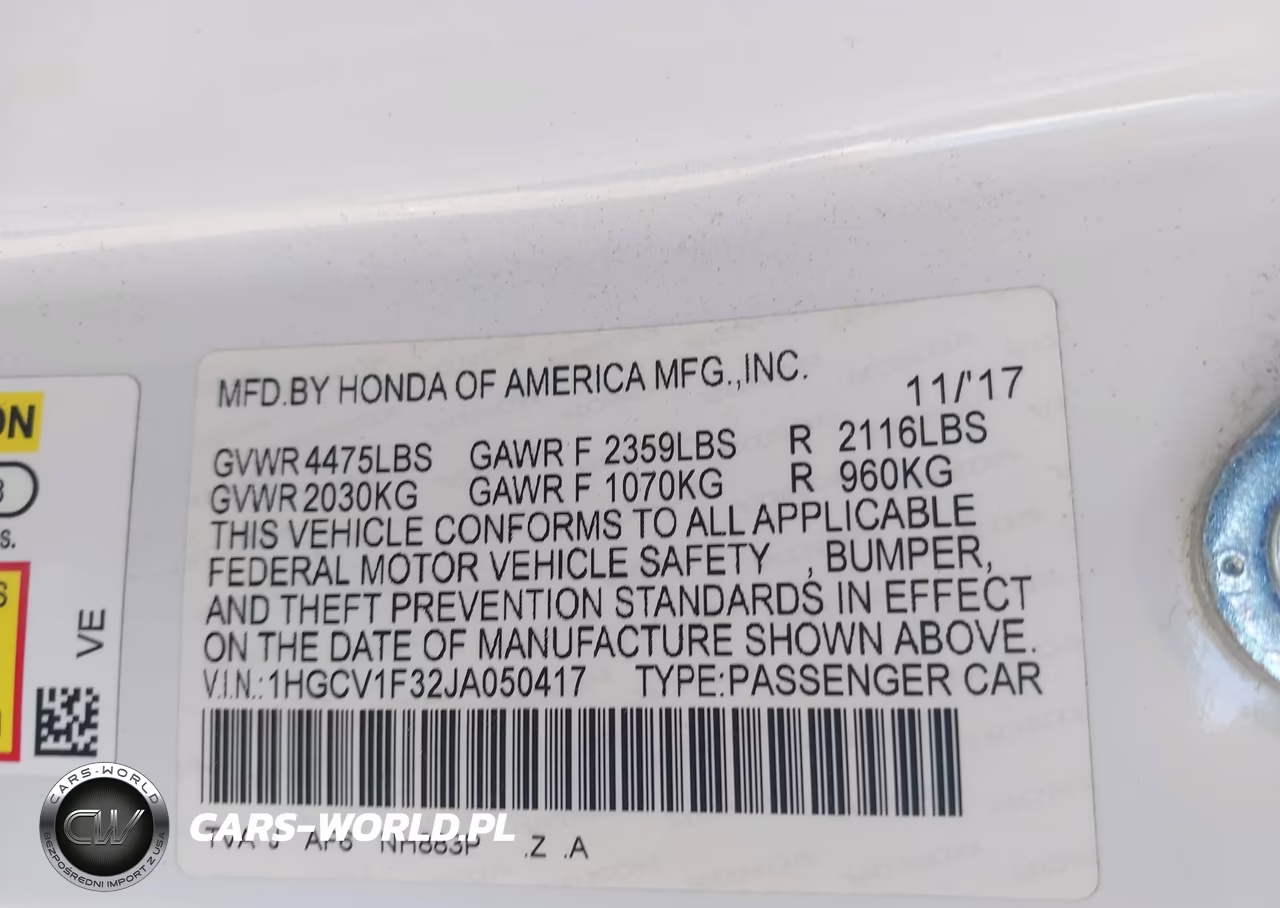2018 Honda Accord Sport VIN:1HGCV1F32JA050417 - 9