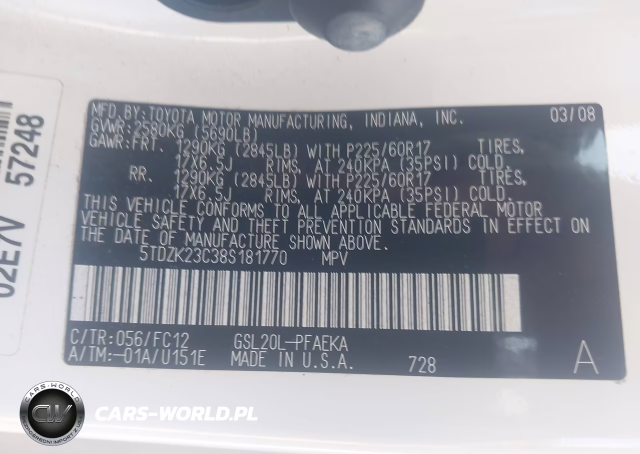 2008 Toyota Sienna Le VIN:5TDZK23C38S181770 - 9