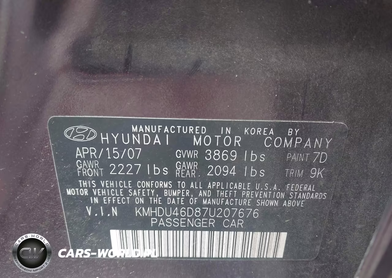 2007 Hyundai Elantra Gls-Ltd-Se VIN:KMHDU46D87U207676 - 9