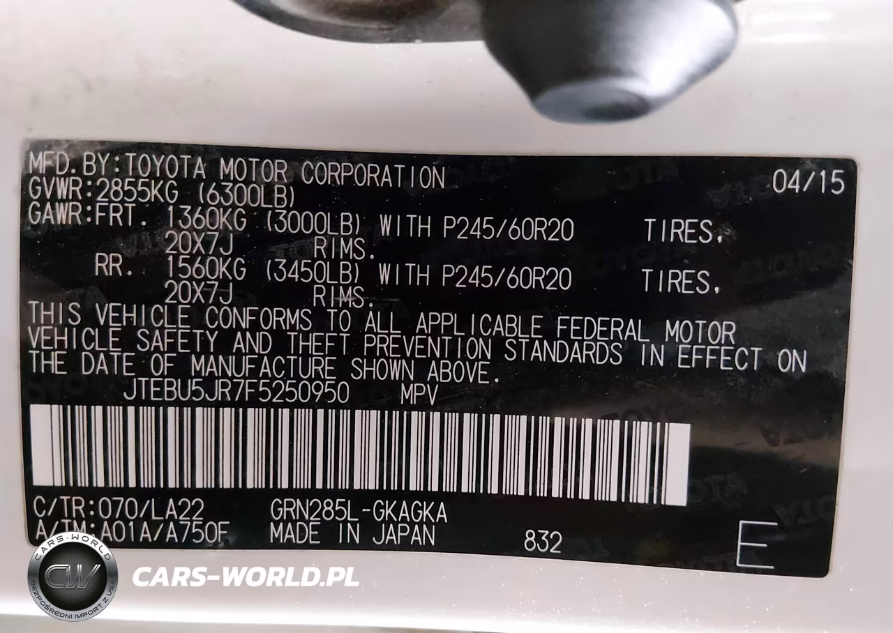 2015 Toyota 4Runner Limited VIN:JTEBU5JR7F5250950 - 9