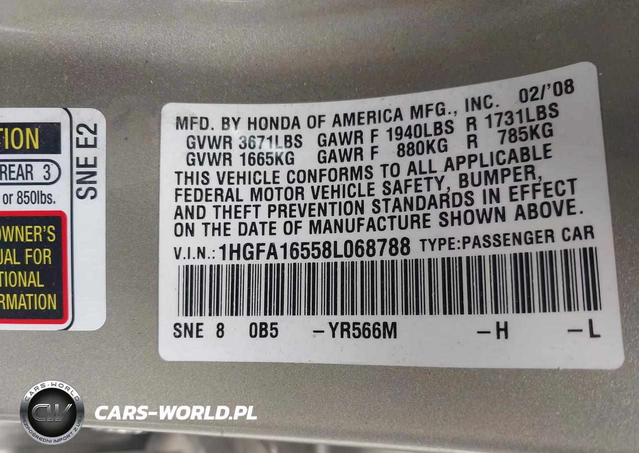 2008 Honda Civic Lx VIN:1HGFA16558L068788 - 9